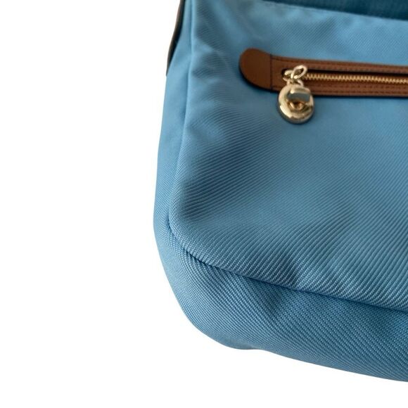 Coach Sawyer Canvas & Tan Leather Crossbody Bag in Blue Jay Front Zipper Pocket - Picture 9 of 16